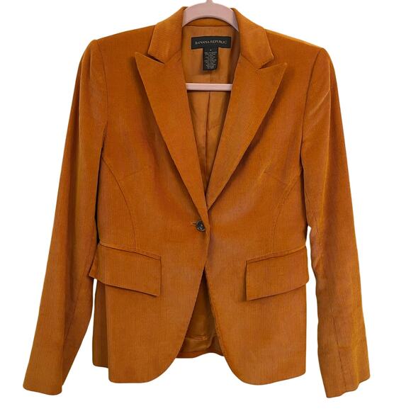 Vintage Banana Republic Corduroy Blazer Size 0 Pumpkin Orange Y2K - Picture 2 of 16